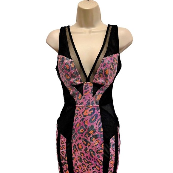 Mark Wong Nark $2000 NWT Dress Bodycon Lingerie Inspired Pink Sparkle Leopard S - Picture 2 of 11